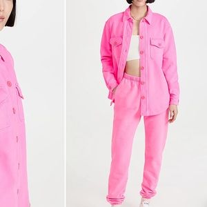 Good American Essentials Pink Fleece Shacket